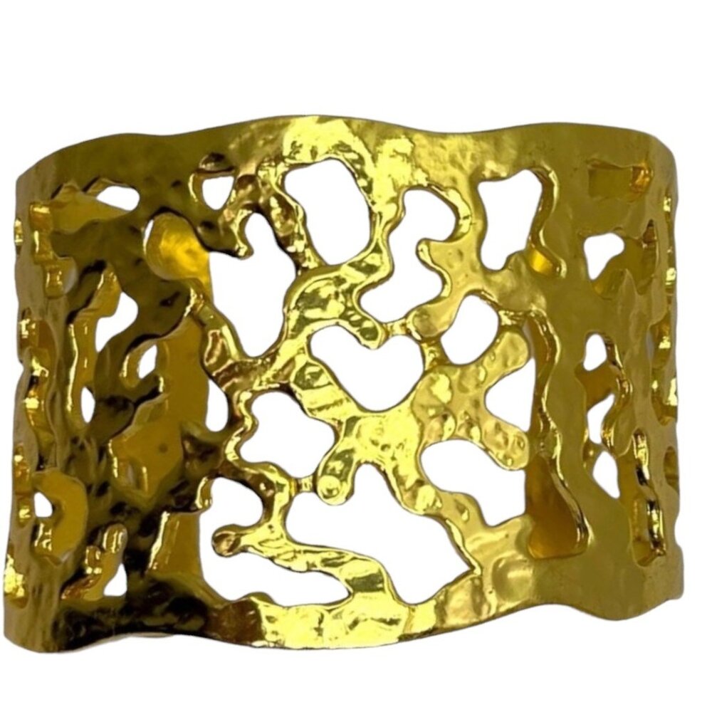 Karine Sultan 24k-GP Hammered Wide Cuff Adjustable Bracelet  w/ Cutout Design - Picture 4 of 9